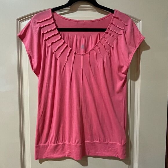 ANTHROPOLOGIE Short Sleeve Scoop Neck Top Pink Women’s Size Medium - Picture 1 of 5